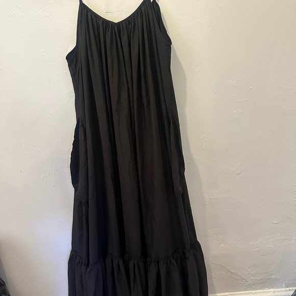 Long black maxi dress wedding guest gown ruffle hem backless bow size large - Picture 4 of 6